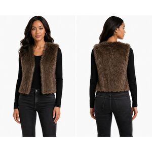 Jack Women's Brown Lined Faux Fur Open Vest Size Small